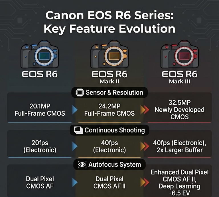 Canon EOS R6 vs. Mark II vs. Mark III: A Comprehensive Evolution Guide (With Infographic)